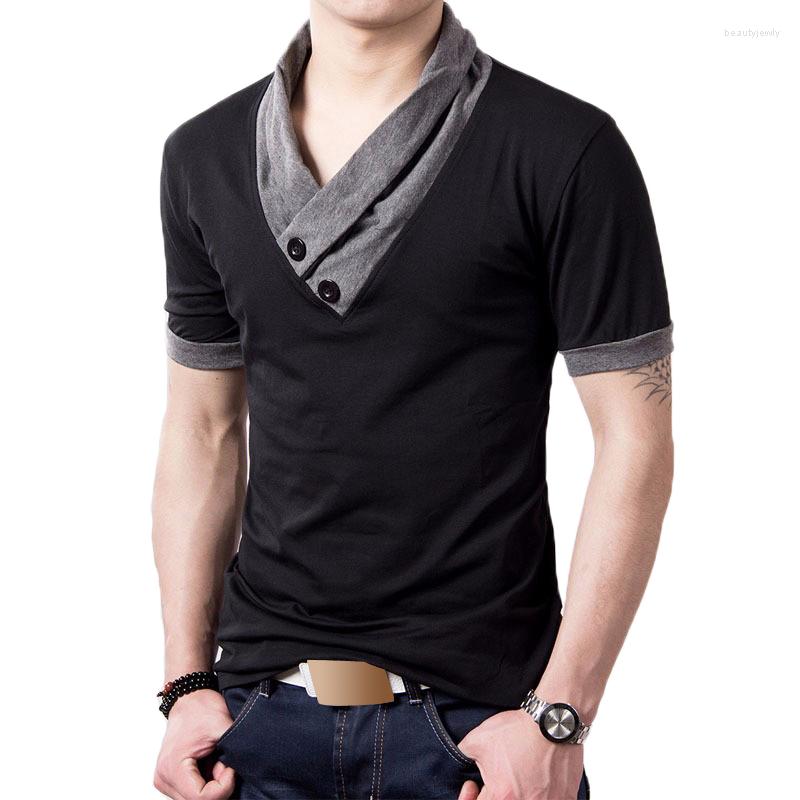 

Men's T Shirts T-Shirt Men Casual Fashion Slim Fit Tshirt Mens V Neck Button Decorating Short Sleeve Tees Tops Plus Size 5XL Cotton, Black