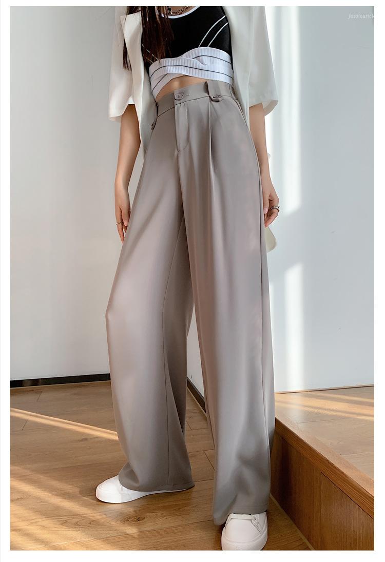 

Women' Pants Spring Summer Loose Wide Leg Trousers For Women Causal Elastic High Waist Suit 2023 Ladies Solid Pantalon Wild, Beige
