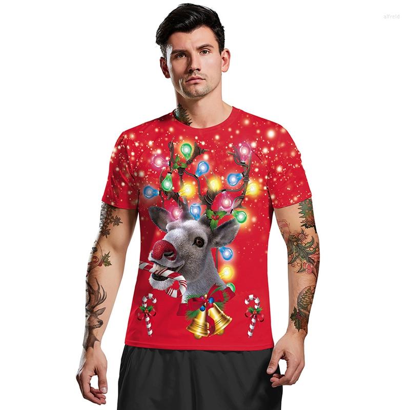 

Men' T Shirts 2023 Casual Shirt Year Christmas Men Red Short Sleeve Round Neck Tees Reindeer Digital Printing Harajuku Tops Male Clothes