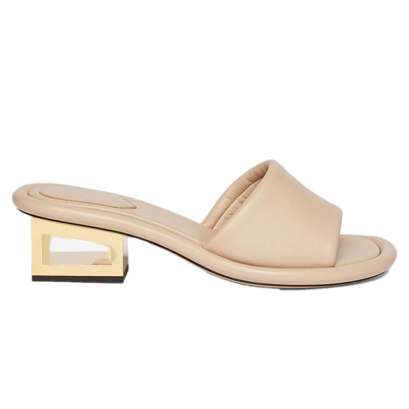 

Fashion Baguette Black Napa Leather Womens Slide Sandals Designer Luxury High Heels Metal Heels Made in Italy Slippers 35-40