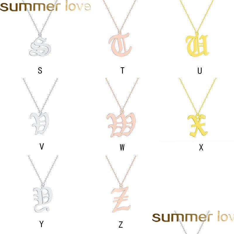 

Pendant Necklaces Fashion Old English Alphabet 26 Az Letter Necklace For Women Stainless Steel Capital Sier Gold Initial Birthday Dr Dhbxy