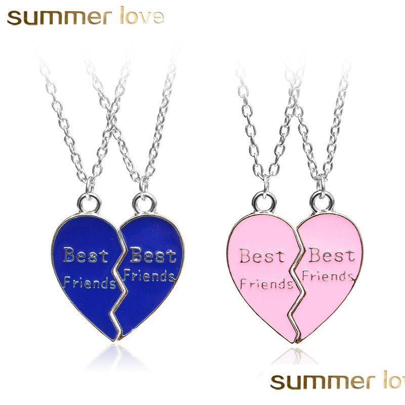 

Pendant Necklaces 2Pcs Friends Necklace Jewelry Broken Heart Blue Pink Couples Paired Puzzle Friendship Christmas Drop Delivery Penda Dhrvc