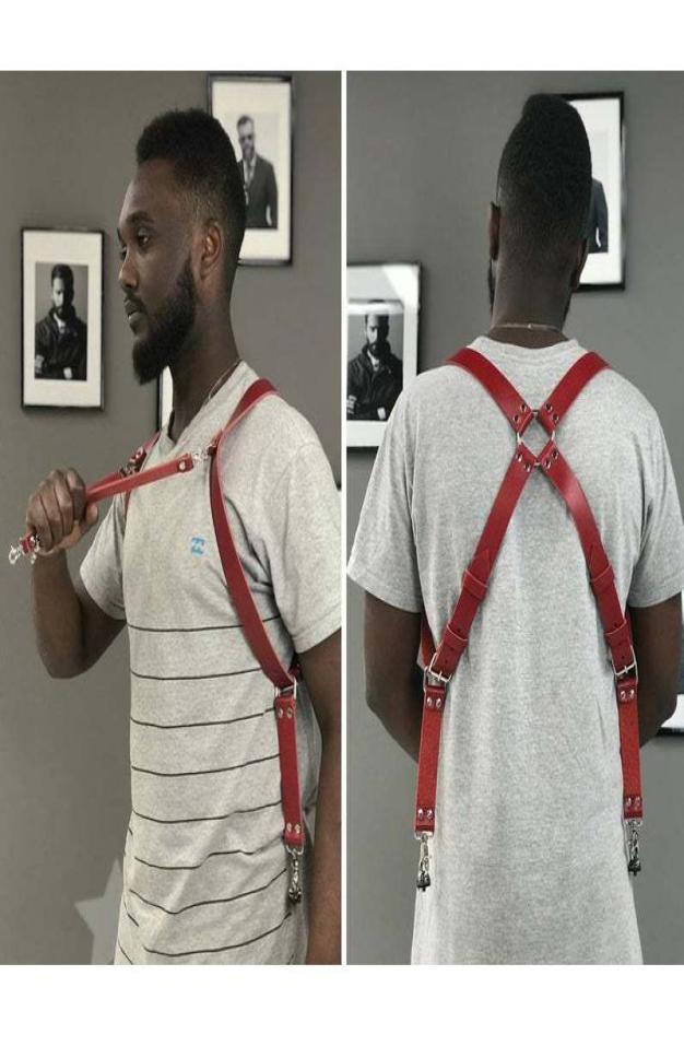 

Belts Stylish Men Double Shoulder Suspenders Faux Leather Camera Straps Removable Punk Gothic Accessories Fashionable WaistbandBel2171221, Red