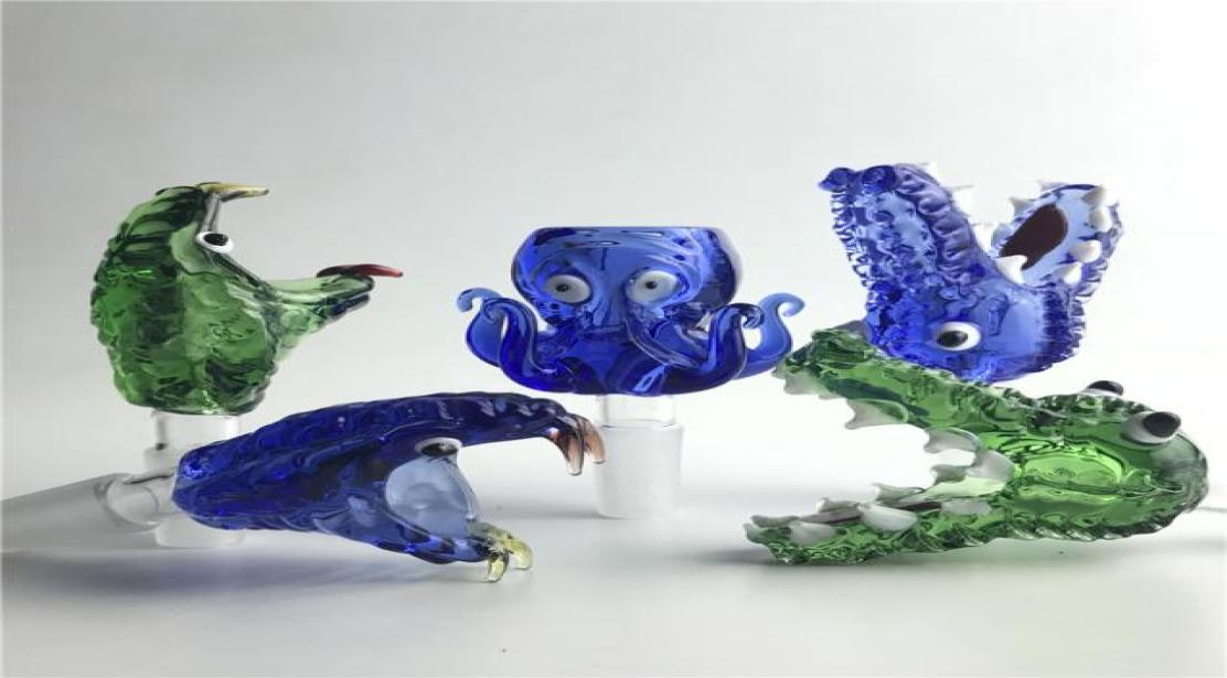 

14mm 18mm Animal Bowl with Thick Hookah Pyrex Colorful Green Blue Snake Octopus Crocodile Bong Bowls for Glass Water Pipes Herb To9740301