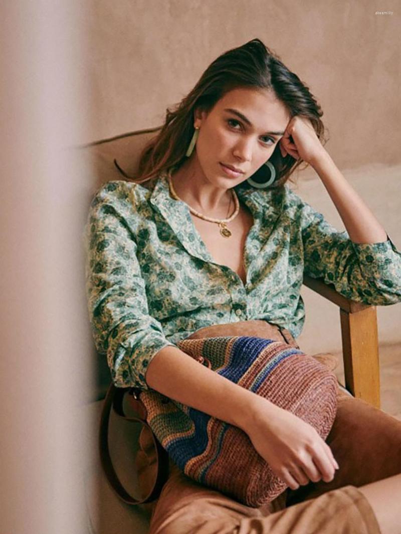 

Women' Blouses ZESSAM Flower Graphic Print Women Shirt Turn-Down Collar Long Sleeve Button Loose Cardigan Vintage Classic Casual Lady Top, Color 1