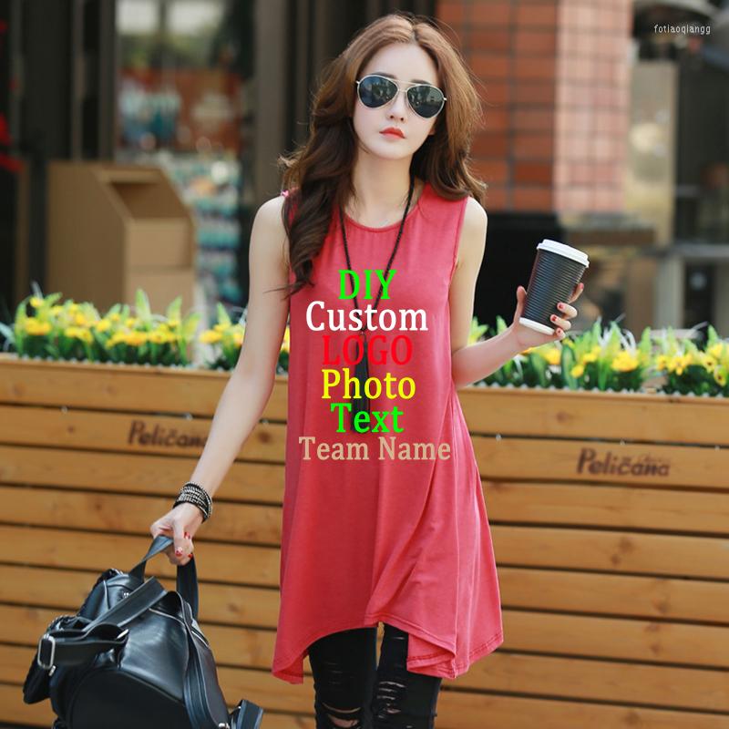 

Women' Tanks 2023 Custom LOGO Large Size Summer Clothes Loose Sleeveless Vest T-Shirt Doll Solid Color Medium Length Tops, Black