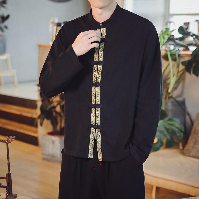 

Men's Jackets Embroidered Men's Improved Tang Suit Chinese Style Cotton And Linen Jacket Autumn Plus Size, Black