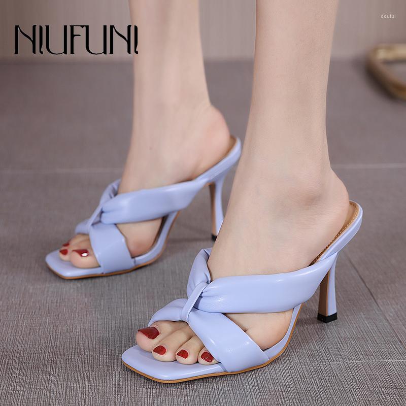 

Slippers Women's Summer Fashion High Heels Shoes Open Toes Cross Strap Hollow Sandals Square Simple Casual, Light blue