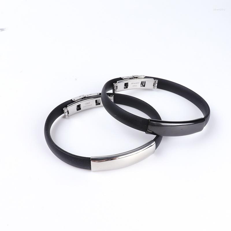 

Bangle Stainless Steel Silicone Blank For Engrave Black/Silver Color Metal Plate Bracelet High Polisehd Wholesale 10pcs
