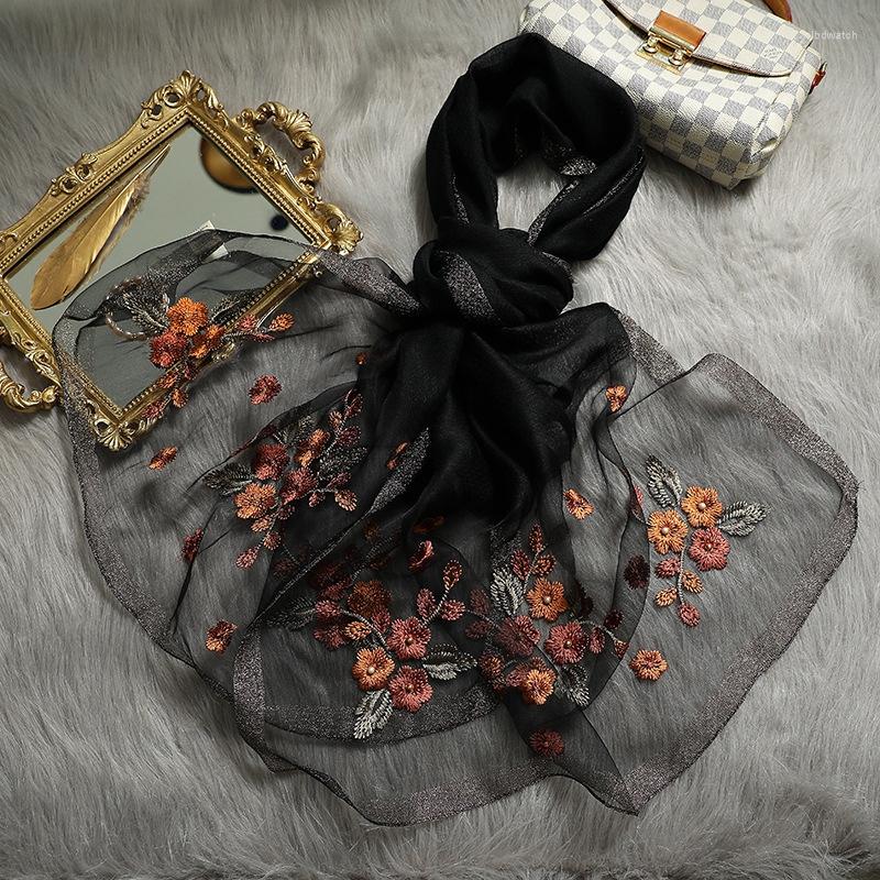 

Scarves Spring And Autumn Silk Embroidered Scarf Versatile Fashion Mulberry Wool Korean Version Sunscreen
