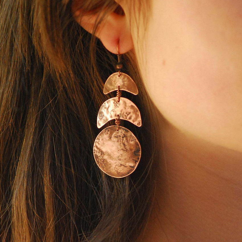

Antique Copper Color Layered Metal Round Crescent Moon Dangle Earrings for Women Fashion Bohemian Vintage Jewelry Wholesale