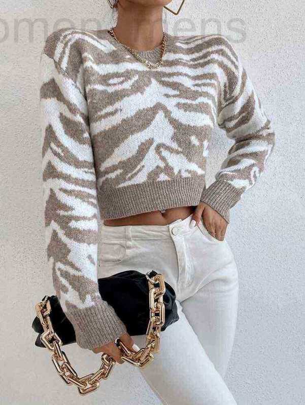 

Women's Sweaters designer thickened swter round neck long slve wavy wool casual new style small fragran in autumn and winter TW4O, Grey with white