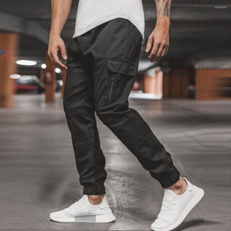 

Men's Pants Fashion Cargo Shrinkable Cuffs Wear-resistant Anti-pilling Male Outdoor Running Casual Trousers, Beige