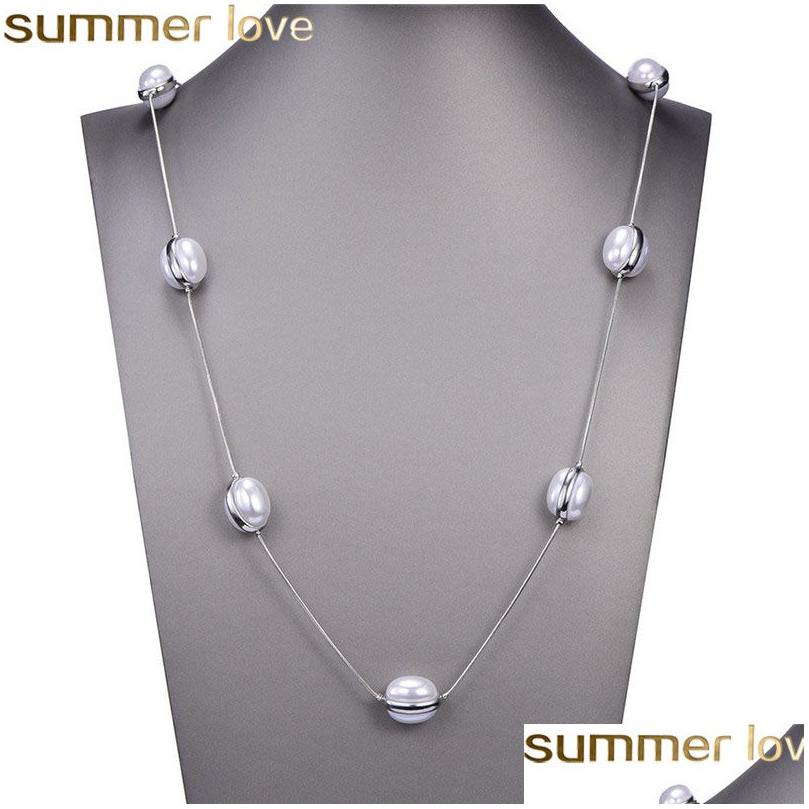 

Pendant Necklaces Simple Classic Simated Pearls Long Sweater Chain Necklace For Women Girls Statementjewelry Personality Copper Drop Dh5Ny