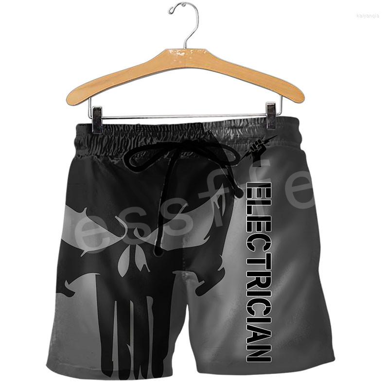 

Men' Shorts 2023est Worker Skull Electrician Ironworker Instrument Unisex Casual 3DPrint Summer Funny Beach Short Pant A1
