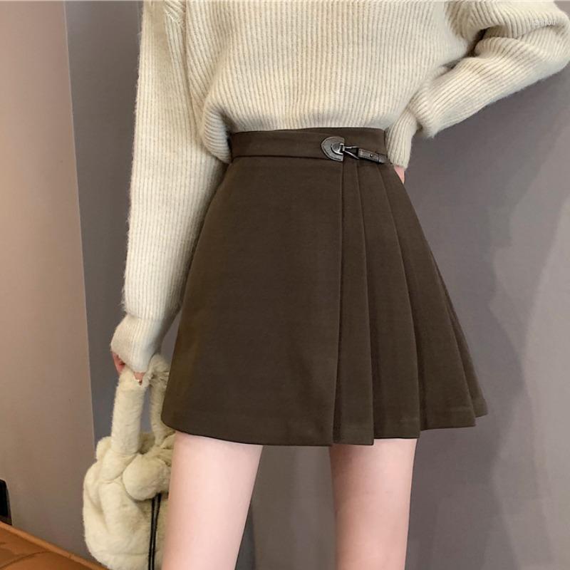 

Skirts Woolen Skirt Women' Autumn And Winter Irregular Pleated Short High Waist A-word Wrap Hip Small, See chart