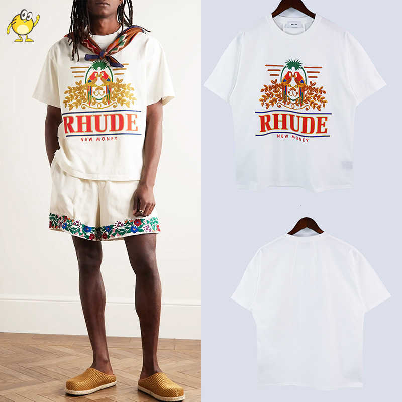 

Men's Hoodies Sweatshirts 2023 New RHUDE T Shirt Bird Printing Summer Men Woman Streetwear Fashion Casual Cotton O-Neck Classic All-match Short Sleeve Tee