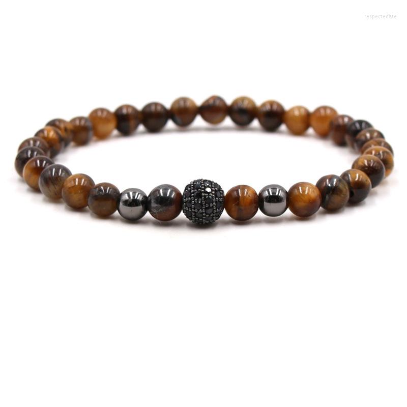 

Strand 6mm Natural Tiger Eye Stone Bead Bracelets Pave CZ 8mm Metal Ball Bracelet For Men&Women Charm Handmade Fashion Jewelry Bijoux