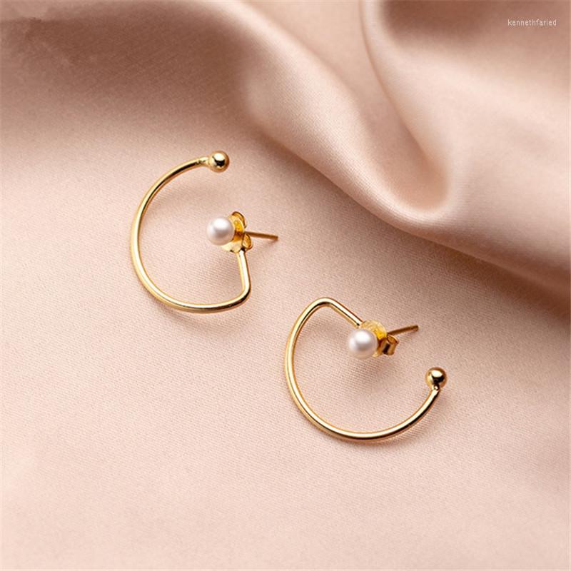 

Dangle Earrings Personalized Curved Line Ear Hooks For Women Accessories Minimalist Pearl Jewelry 925 Sterling Silver