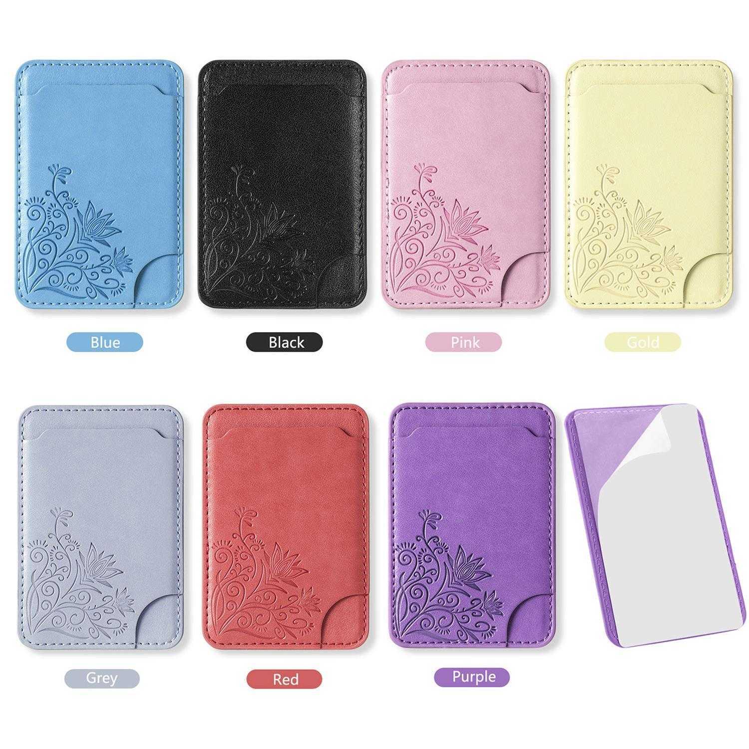 

Mobile Phone Back Wallet Sticker Card Holder Case Adhesive Multi Bank Bus Pass Pu Leather, Red