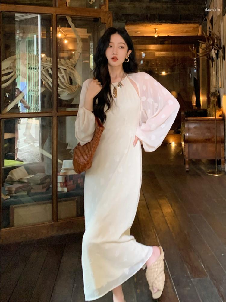 

Casual Dresses 2023 Summer Vintage Fake Two Pieces Party Dress Women Elegant Long Sleeve Midi Female Holiday Office Lady, Black