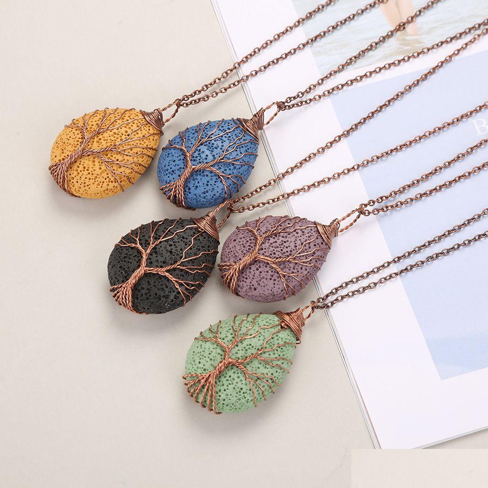 

Pendant Necklaces Tree Of Life Pattern Colorf Waterdrop Heart Lava Stone Essential Oil Diffuser Necklace Aromatherapy Drop Delivery Dhvzi