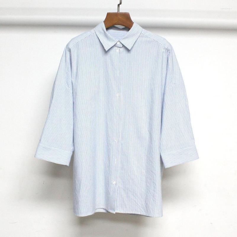 

Women's Blouses 2023 Spring / Summer Solid Color Casual Loose Linen Short-sleeved Striped Shirt Women, Blue
