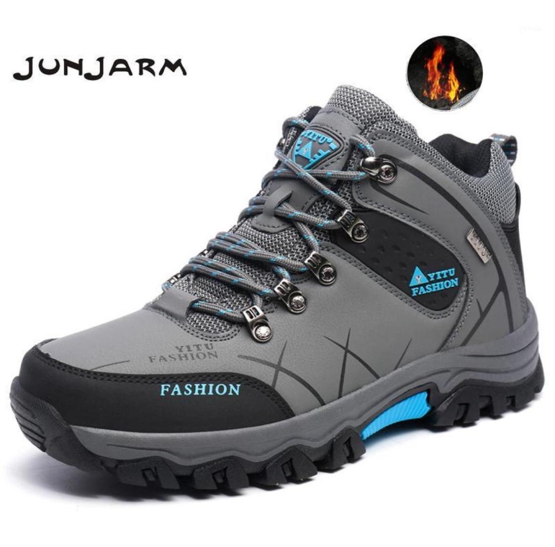 

Boots JUNJARM Brand Men Winter Snow Warm Super High Quality Waterproof Leather Sneakers Outdoor Male Hiking Work Shoes16888433, Black