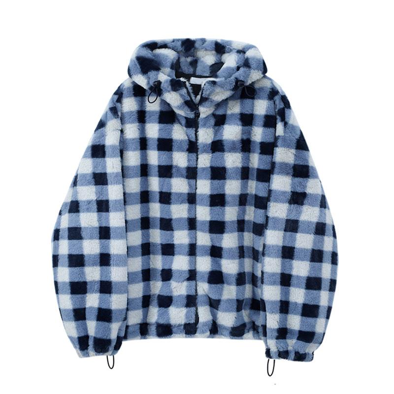 

Women's Fur & Faux VSUE Women Coat Outwear Zipper Warm Thick Hooded Chic Elegant Blue Plaid C0552