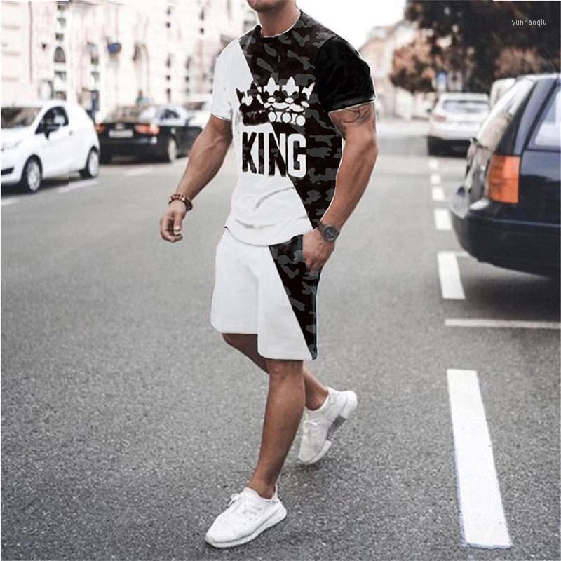 

Men's Tracksuits King K Camo Print Men's Suit Summer Fashion Streetwear Set High Street T-shirt Shorts 2 Piece Casual Sportswear, Set-f