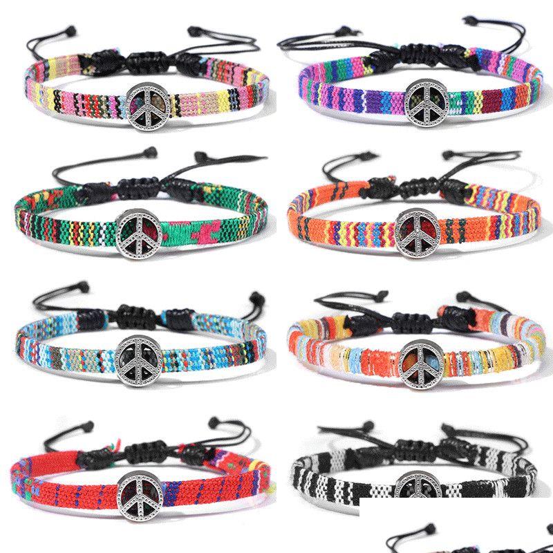 

Charm Bracelets Peace Sign Boho Woven Rope String Bracelet Handmade Braided Jewelry For Women Men Drop Delivery Dhmiz