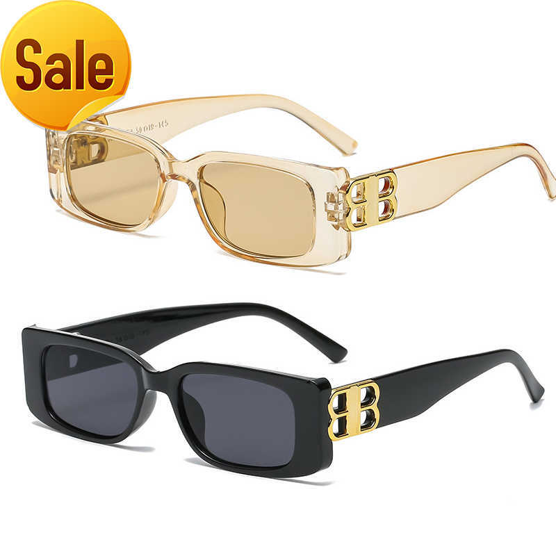 

28071 Luxury Brand Designer Fashion Small Square Frame Sunglasses Retro Champagne Sunglasses Ladies Personality B Letter Glasses