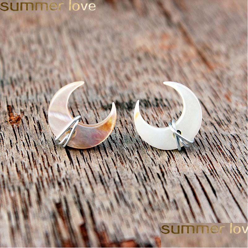 

Stud Unique Design Crescent Moon Earrings Mother Of Pearl Gemstone Post In Gold Sterling Sier Handmade Wire Wrapped Ear Drop Dhtvj