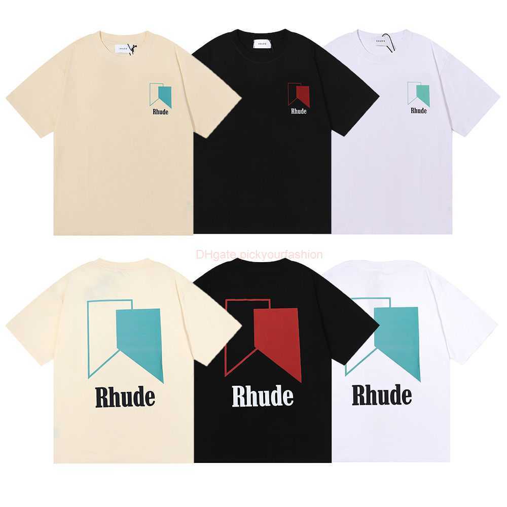 

Designer Fashion Clothing Tees Tshirt American Fashion Brand Rhude Track Printed High Weight Double Yarn Cotton Short Sleeve Tshirts for Boys Girls Cotton Streetwe, Black 5031