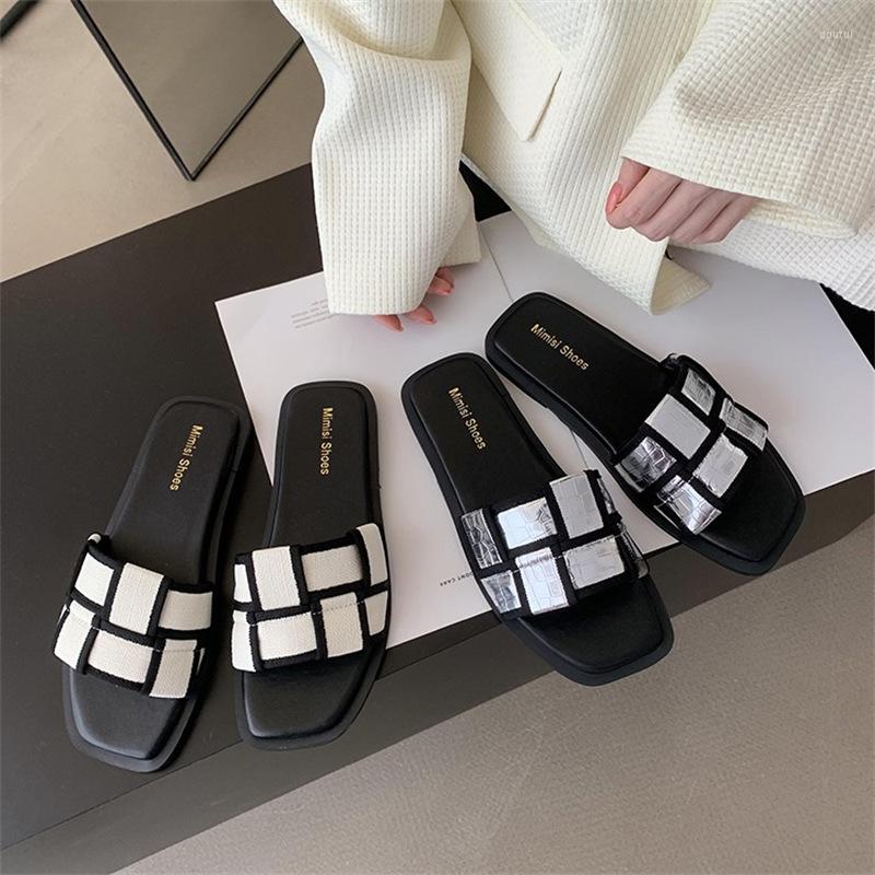 

Slippers Summer For Women 2023 Knitted Outdoor Student Fashion Sandalias De Mujer Flat With, White