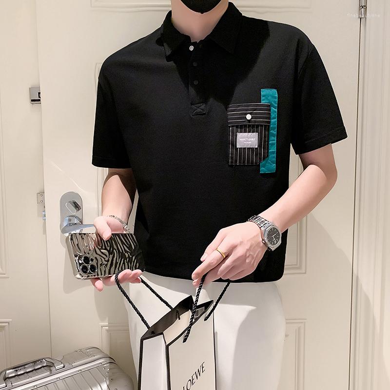 

Men's Polos Summer POLO Shirts Men Contrast Color Shorts Sleeve Hombre Ice Silk Breathable Casual Slim Fit Business Social Clothes Z22, Black