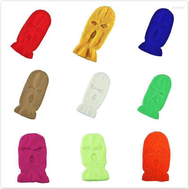 

Berets Single Sell Ski Mask Knitted Face Cover Winter Full For Outdoor Sports Three 3 Hole Balaclava Knit Hat, Red