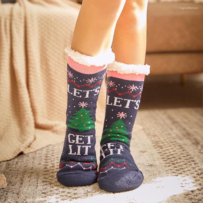 

Women Socks Winter Christmas Slipper Warm Plush Thicken Non Slip Grip Sleeping Womens Floor Short Sock Fluffy Female Cartoon, Bl