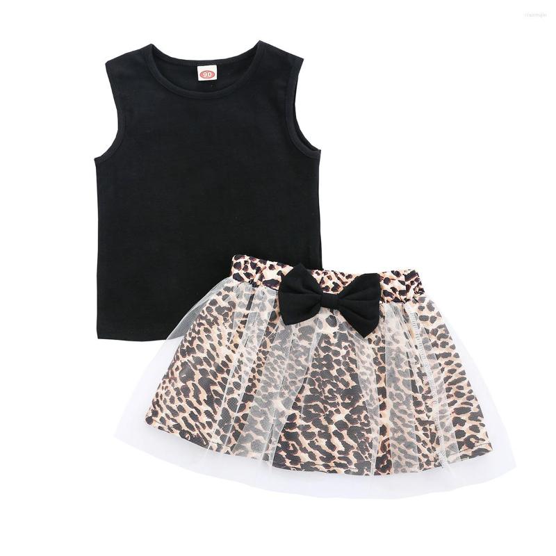

Clothing Sets Summer Fashion Baby Girl Suits Toddler Clothes Set T Shirt Tank Leopard Tutu Skirt Mesh Tulle Cute Girls Kids Outfits, Black