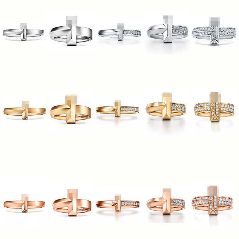 

Designer famous brandFashion Tiffay 925 Sterling Silver T1 Series Gold Plated Diamond Set Simple Personalized Light Luxury Ring for Men and Women