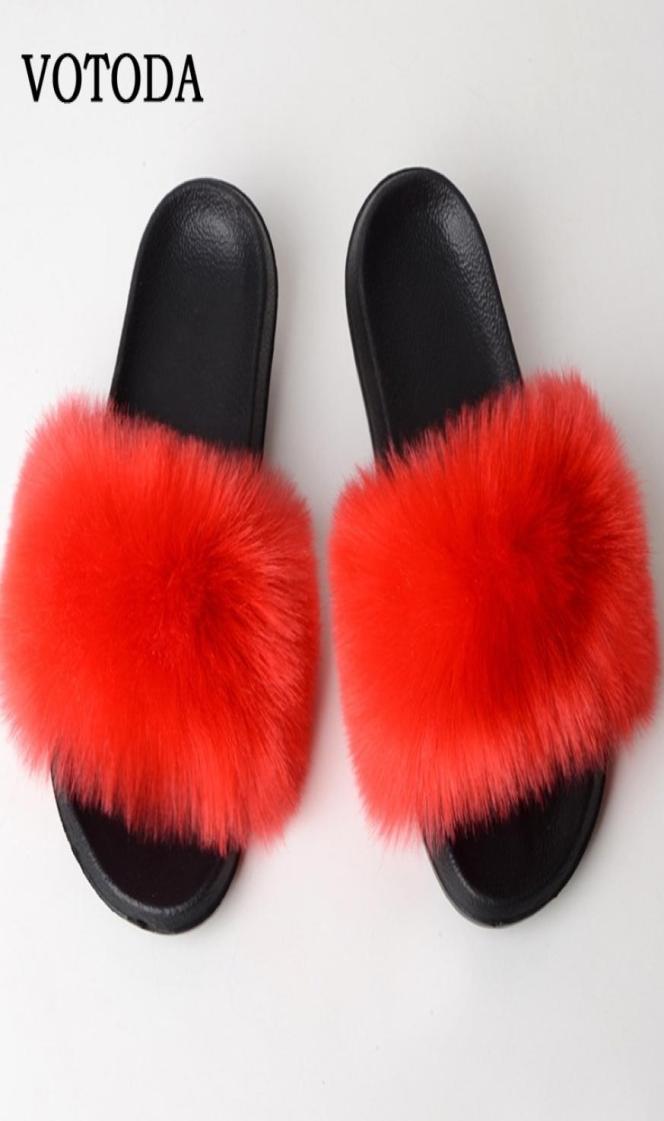 

New Fluffy Faux Slides Women Slippers Furry Raccoon Sandals Fake Fox Fur Flip Flops Home Fuzzy Woman Casual Plush Shoes Y2004234678193, Black