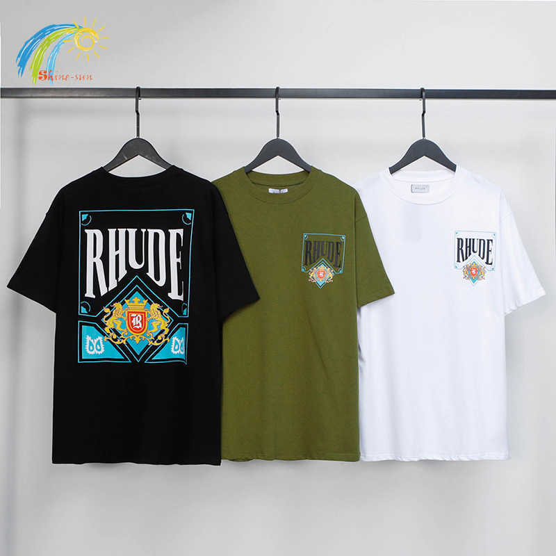 

Men's Hoodies Sweatshirts Men Women Trophy Series Card Printing Streetwear Rhude Tee Top High Street Oversized Vintage Fashion Casual Green RHUDE T Shirt, 15