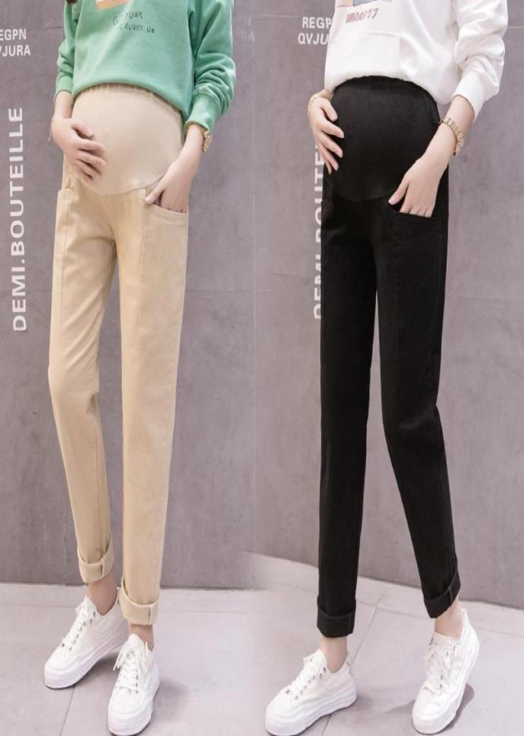 

Pregnant Women Belly Pants Summer Black Elegant Maternity Formal Trousers Anklelength Pregnancy Work Clothes With Pockets Bottoms1450374