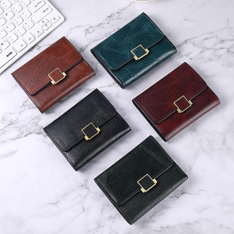

Wallets Women Vintage Faux Leather Trifold Short Wallet With Buckle Portable Solid Color Holder Case Small Slim Coin Pocket, Black