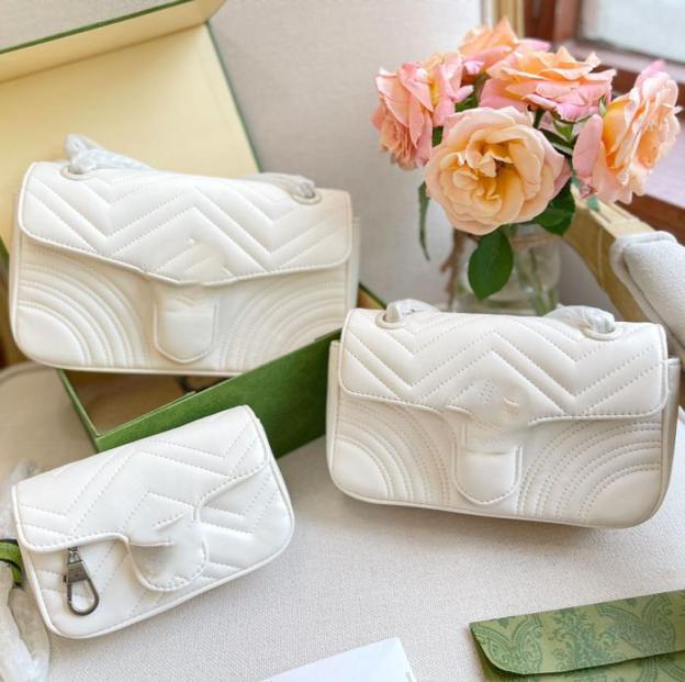 

Chains Bags Marmont cross body Luxury Designer Brand Fashion Shoulder belt mini Bags Handbags Women letter purse phone bag wallet 8886586, White