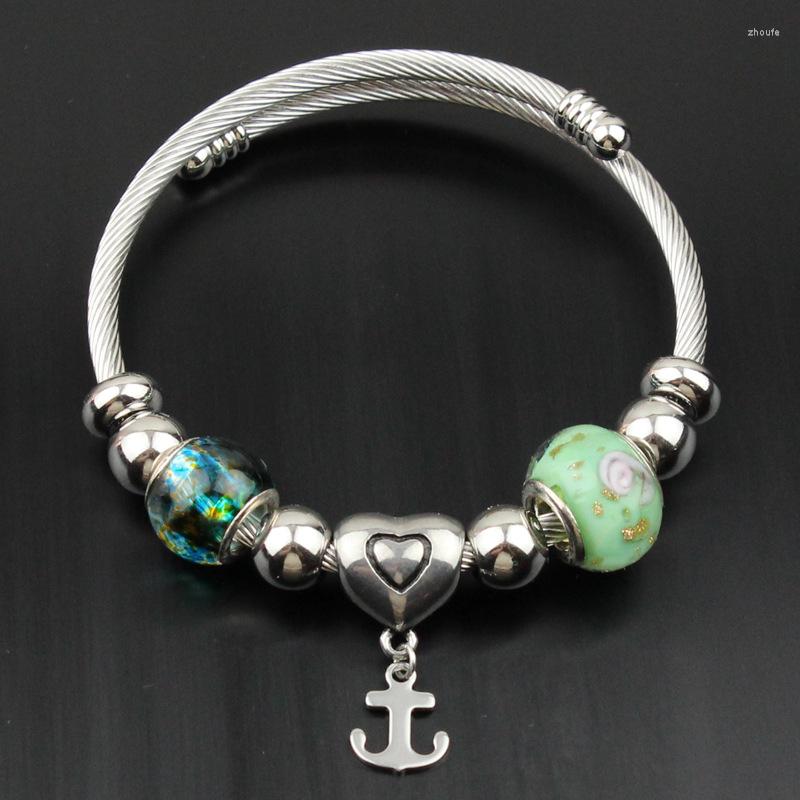 

Bangle Inlaid Colored Glass Design Ladies Bangles & Bracelets Classical Ethnic Style Anchor Pendant Commemorative Gift Hand Jewelry