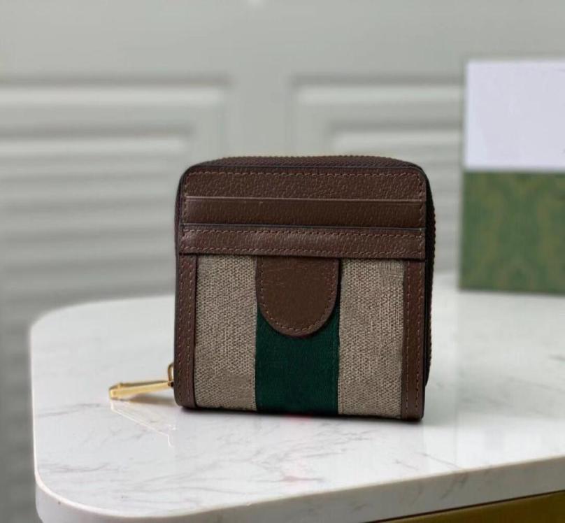 

Ophidia Classic Card Holders 658552 Beige Ebony Canvas Red Green Striped Ribbon Women Vintage Leather Coin Purse Wallets With Gift7650449, Brown