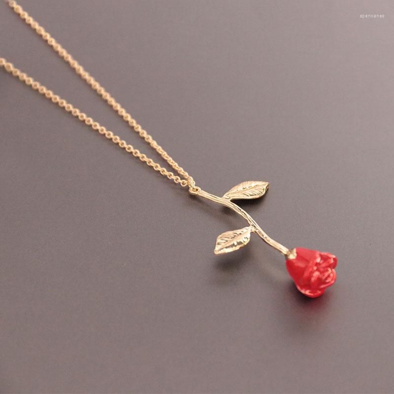

Chains Everfast 1pc Red Rose Flower Pendant Resin Necklace Gold Color Link Chain Classic For Women Ladies