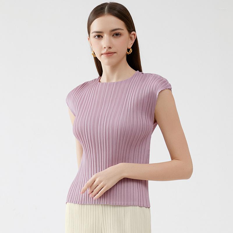 

Women's T Shirts 2023 Summer Solid Color Pleated Small Sleeve Round Neck Slim Vest Bottoming Shirt Casual Temperament Basic Top, Green