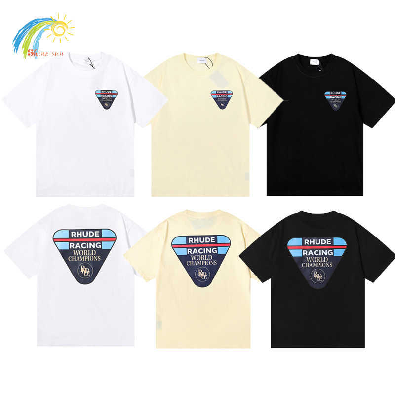 

Men's Hoodies Sweatshirts RHUDE T Shirt Men Women Same Style Loose Casual Fashion Inverted Triangle Pacing Letter Simple Printing Summer Short Sleeve